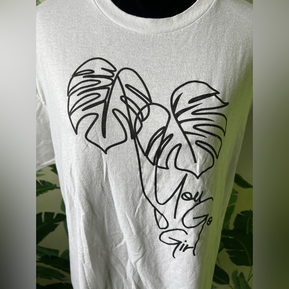 Monstera Leaf Graphic You Go Girl White Short Sleeve Tee Size L - Picture 5 of 5